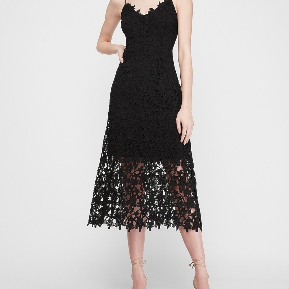 Express lace midi black dress